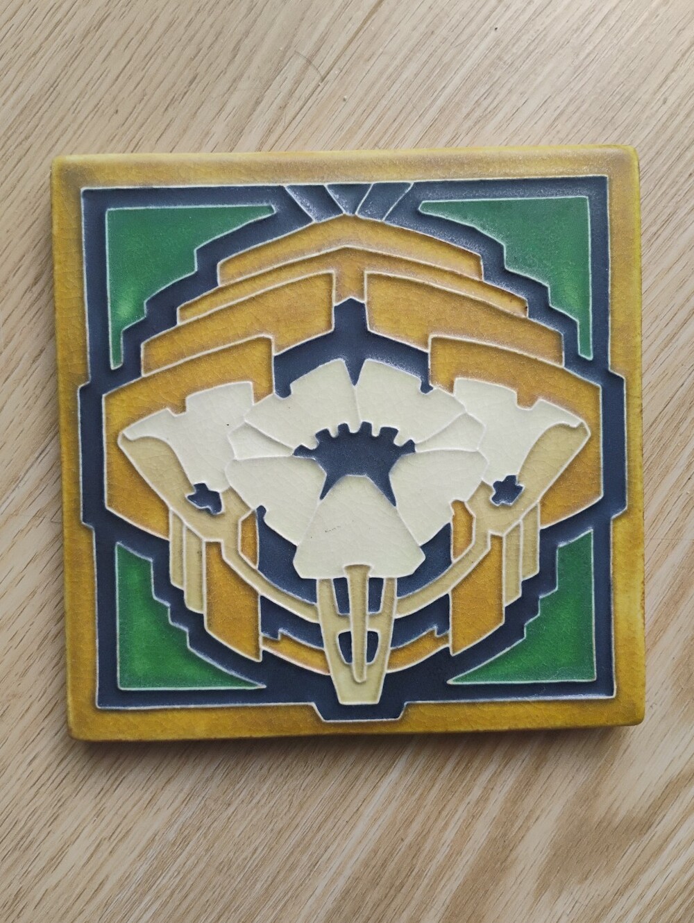 Motawi Tileworks Poppy Flower Ceramic Art Tile Arts and Crafts Art Deco Rare